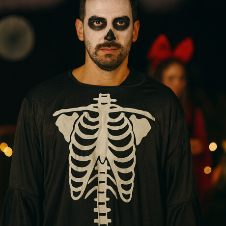 Disfraz esqueleto Halloween ADULTO con diseño brillante Negro