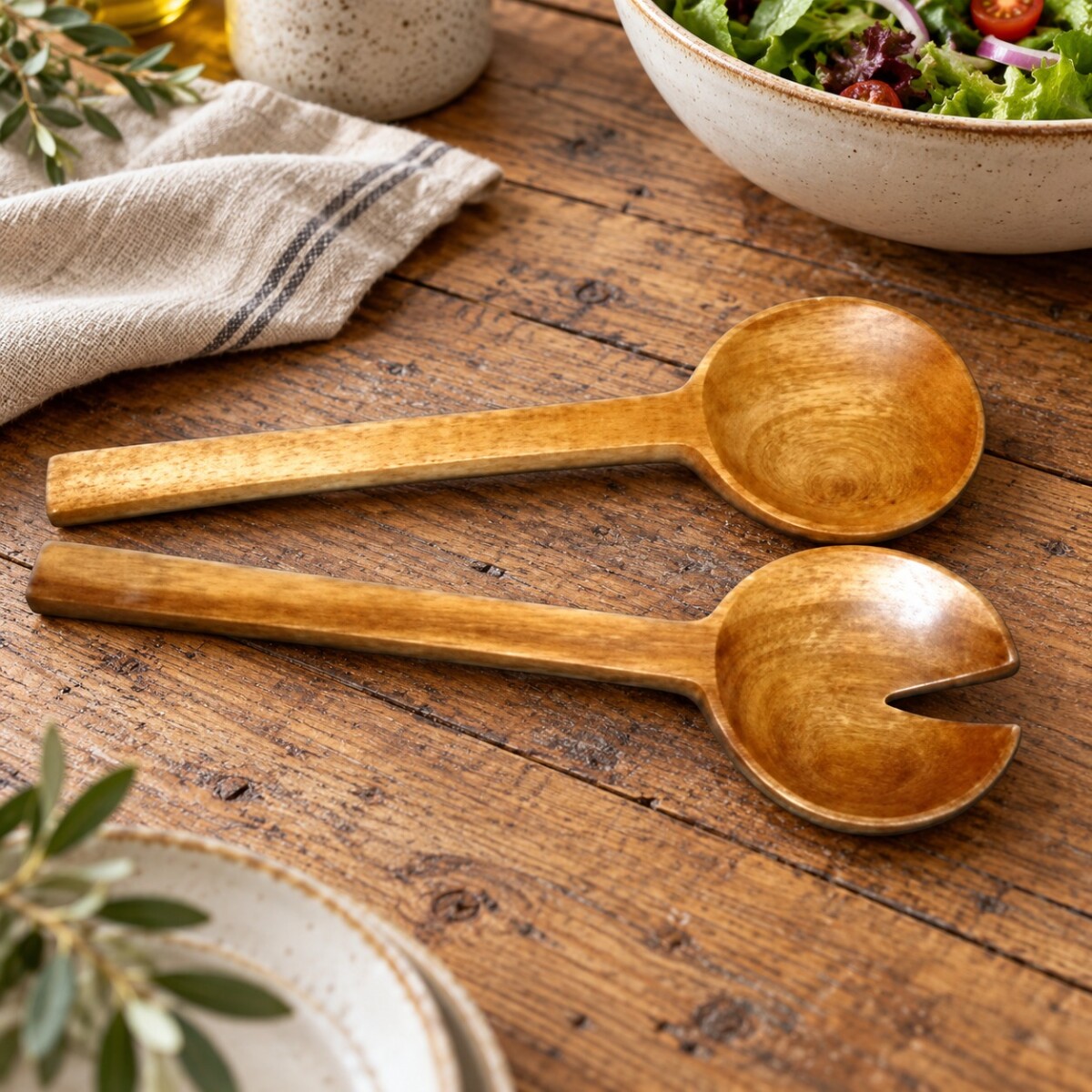 Set de 2 Cubiertos para Servir Ensalada de Madera 