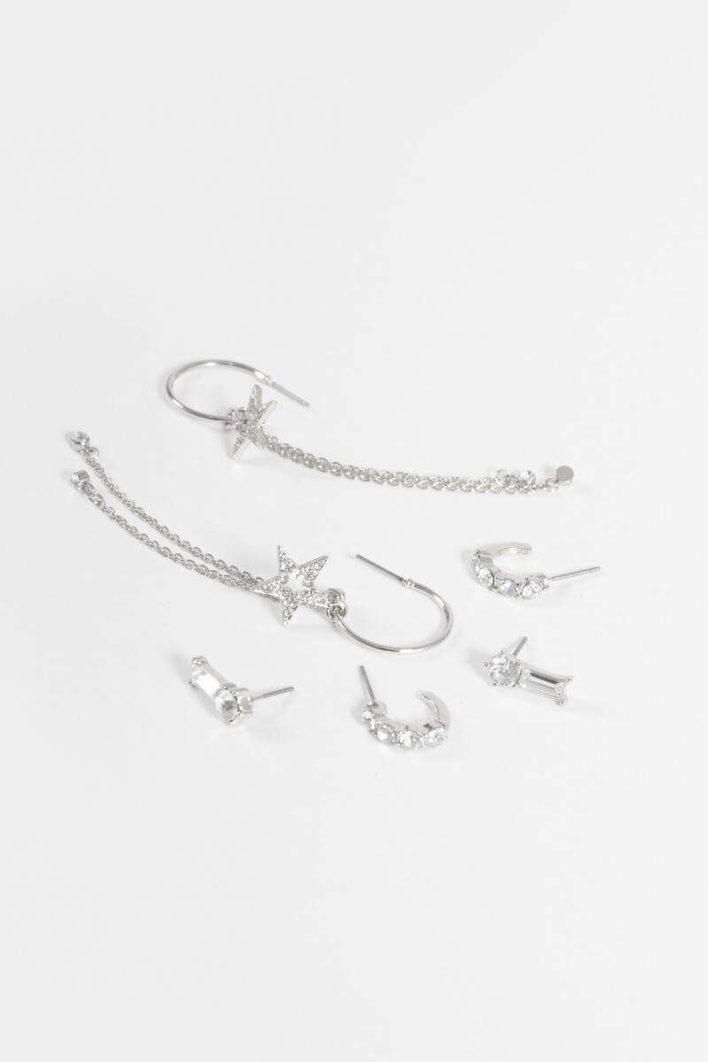 Set de 3 caravanas estrella plateado