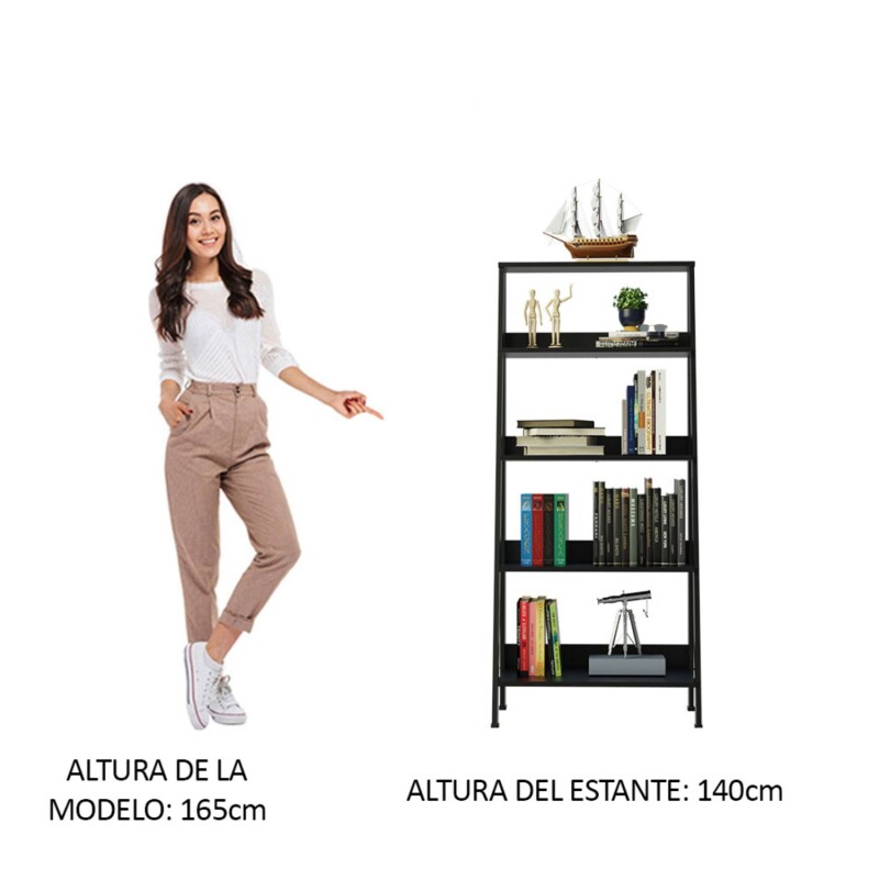 Estantería biblioteca multiuso Lumax escalera para Libros 4 Repisas Negro