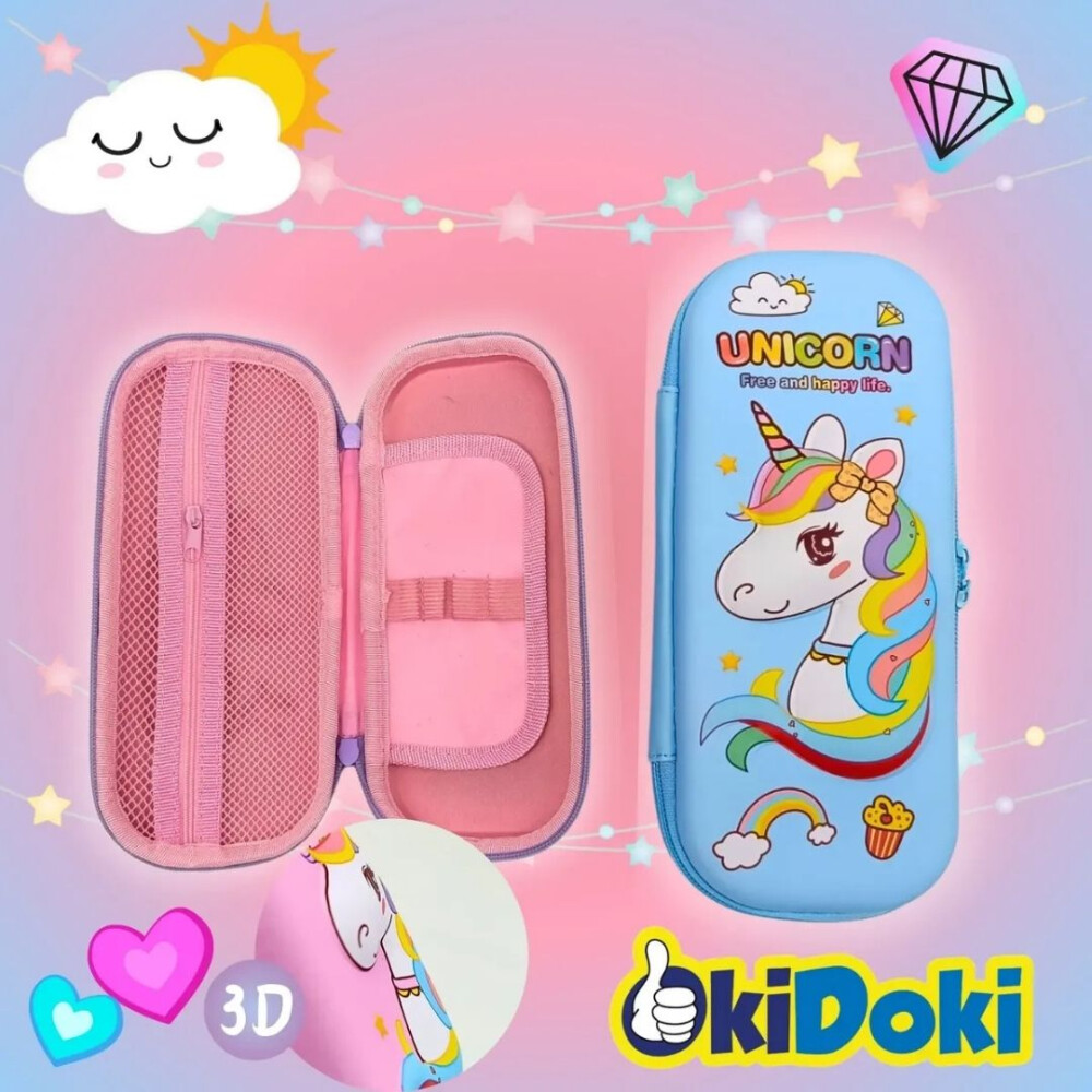 Cartuchera 3d Resistente Estampada 1 Piso Niña UNICORNIO CELESTE