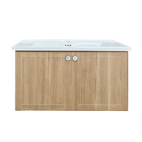Mueble Baño En Mdf 80X50X45 Roble Claro - Incluye Bacha C/Perf Para Griferia GAMAS DE MARRON
