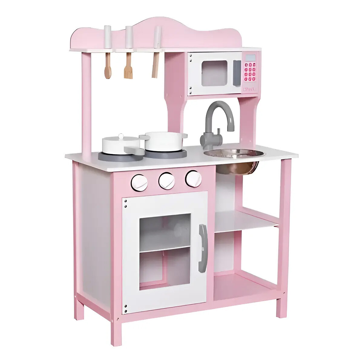 COCINA MADERA INFANTIL COLOR ROSADO C ACCESORIOS 