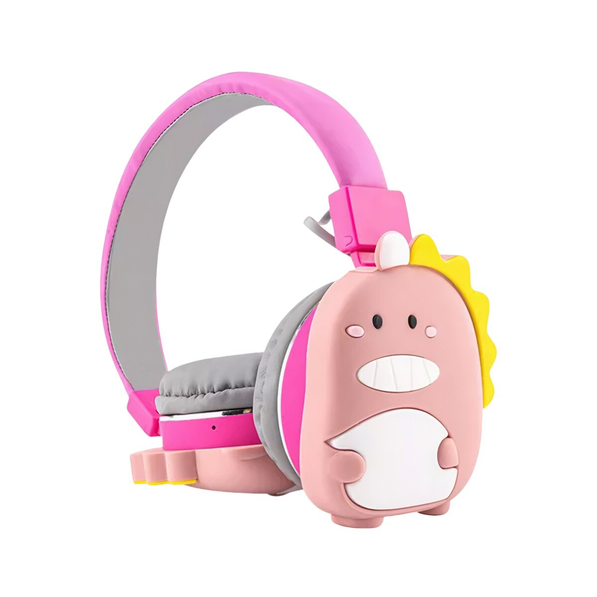 AURICULARES BLUETOOTH CON VINCHA DISEÑO DINOSAURIO ROSADO 