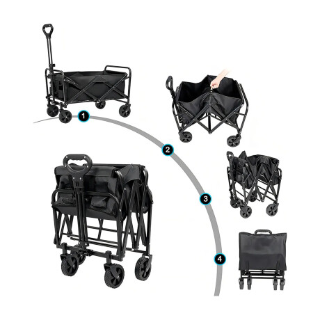 Carro Plegable Reforzado Camping Expandible Rueda de 8cm Negro