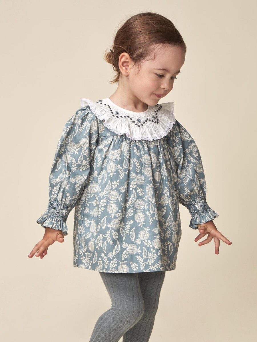 Vestido Cuello Nido De Abeja Azulado