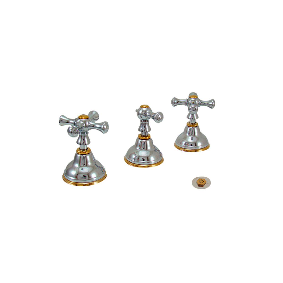 Griferia De Bidet En Cruz Aqualia Bimando Cromado-Oro Con Valvula 