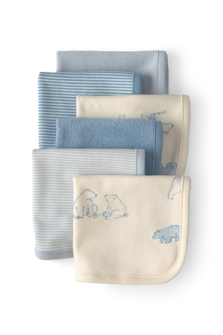 Pack seis paños de aseo, azules, diseño osos Pack seis paños de aseo, azules, diseño osos