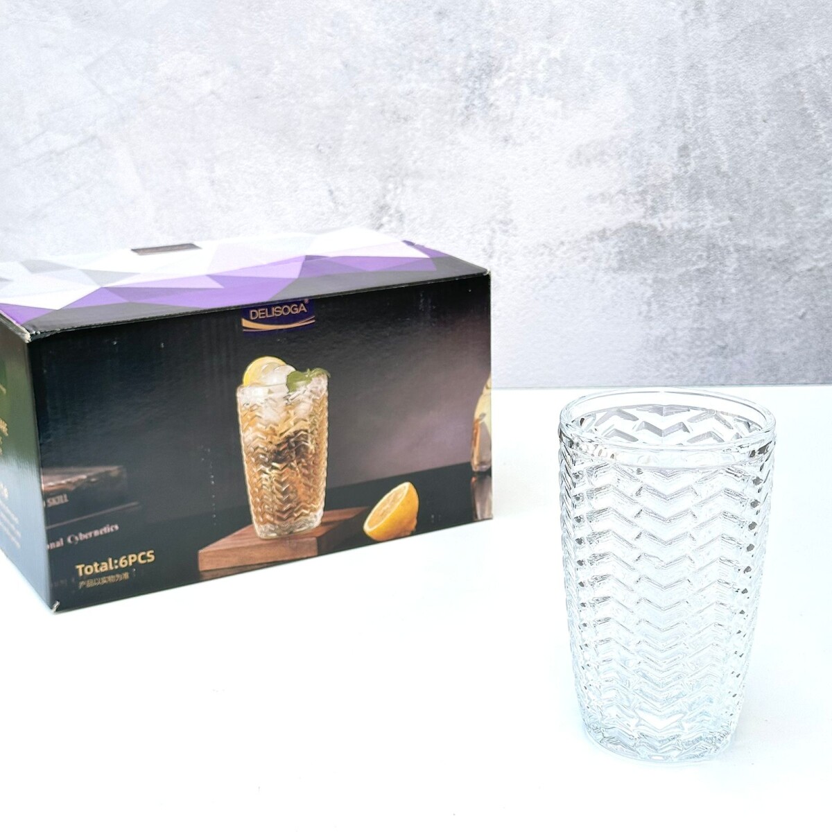 Juego De 6 Vasos Vidrio Labrado 380ML 