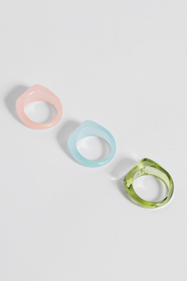 Set de tres anillos transparencia aleacion 18 mm multicolor