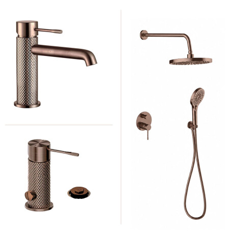 JUEGO DE GRIFERIA SIGNATURE ROSE GOLD CON LAVATORIO BAJO BRONCE-ROSE GOLD