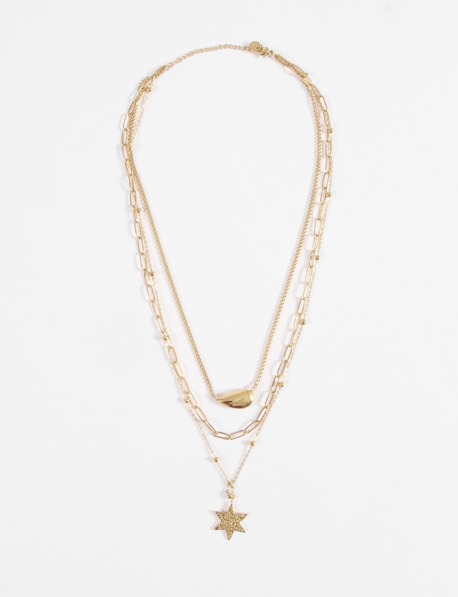Collar triple vueltas dijes acero - dorado 