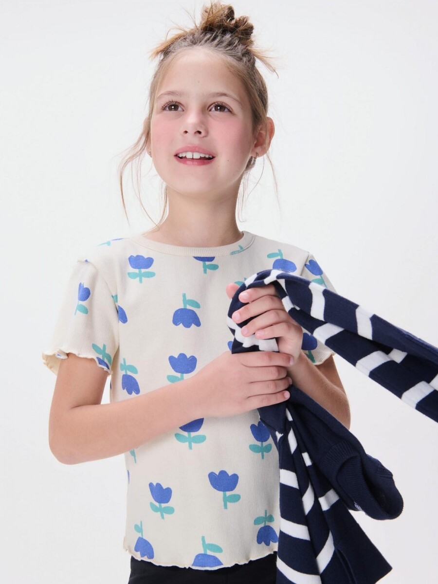 BLUSA MANGA CORTA INFANTIL CON ESTAMPADO - BEIGE 