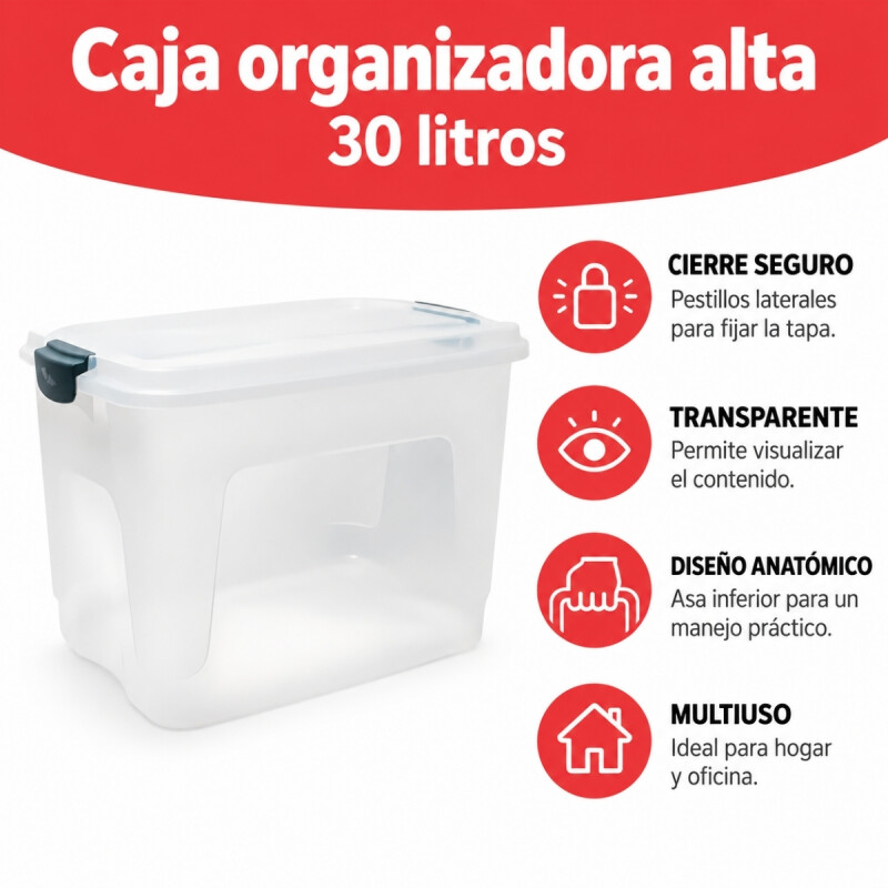 Set x3 Caja organizadora 30 lts Alta TRANSPARENTE