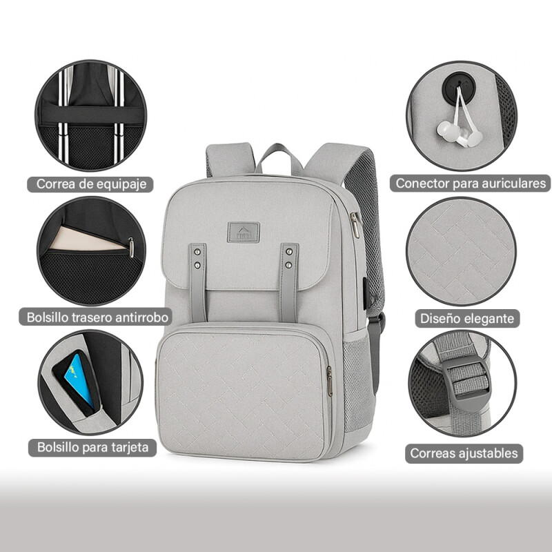 Mochila Lonchera Impermeable Porta Laptop Matein 1161 Gris