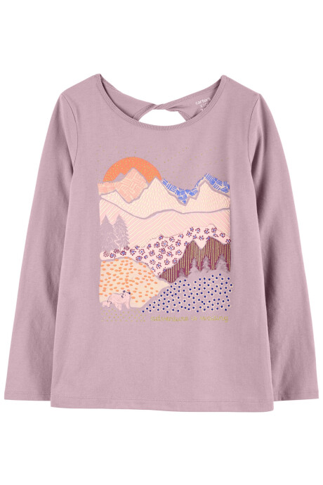 Remera de algodón, estampa montañas Sin color