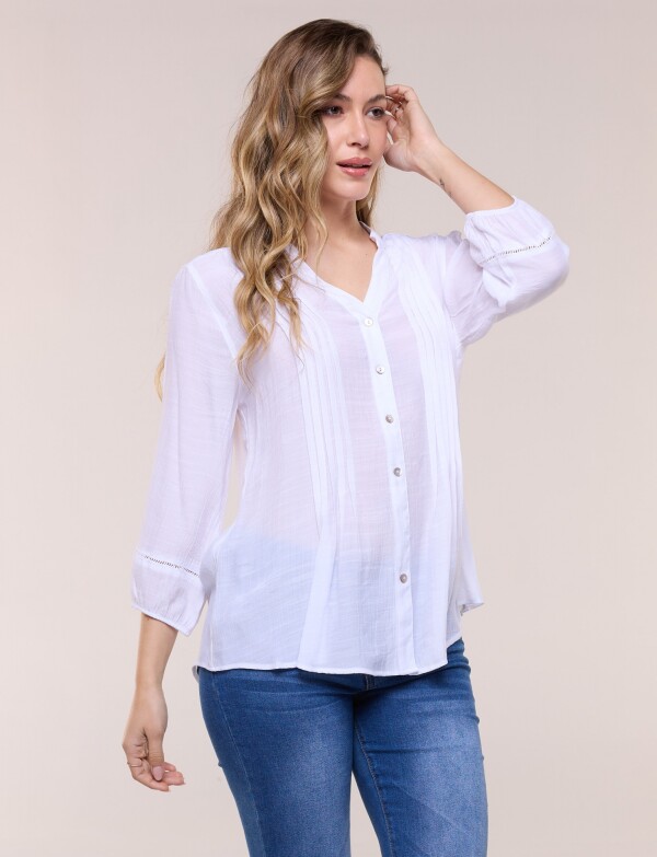 Blusa Con Alforzas En Delantero Y Botones BLANCO