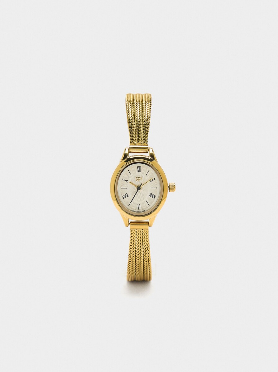 Reloj Ovalado Con Pulsera Malla Metálica Acero Inoxidable - dorado 