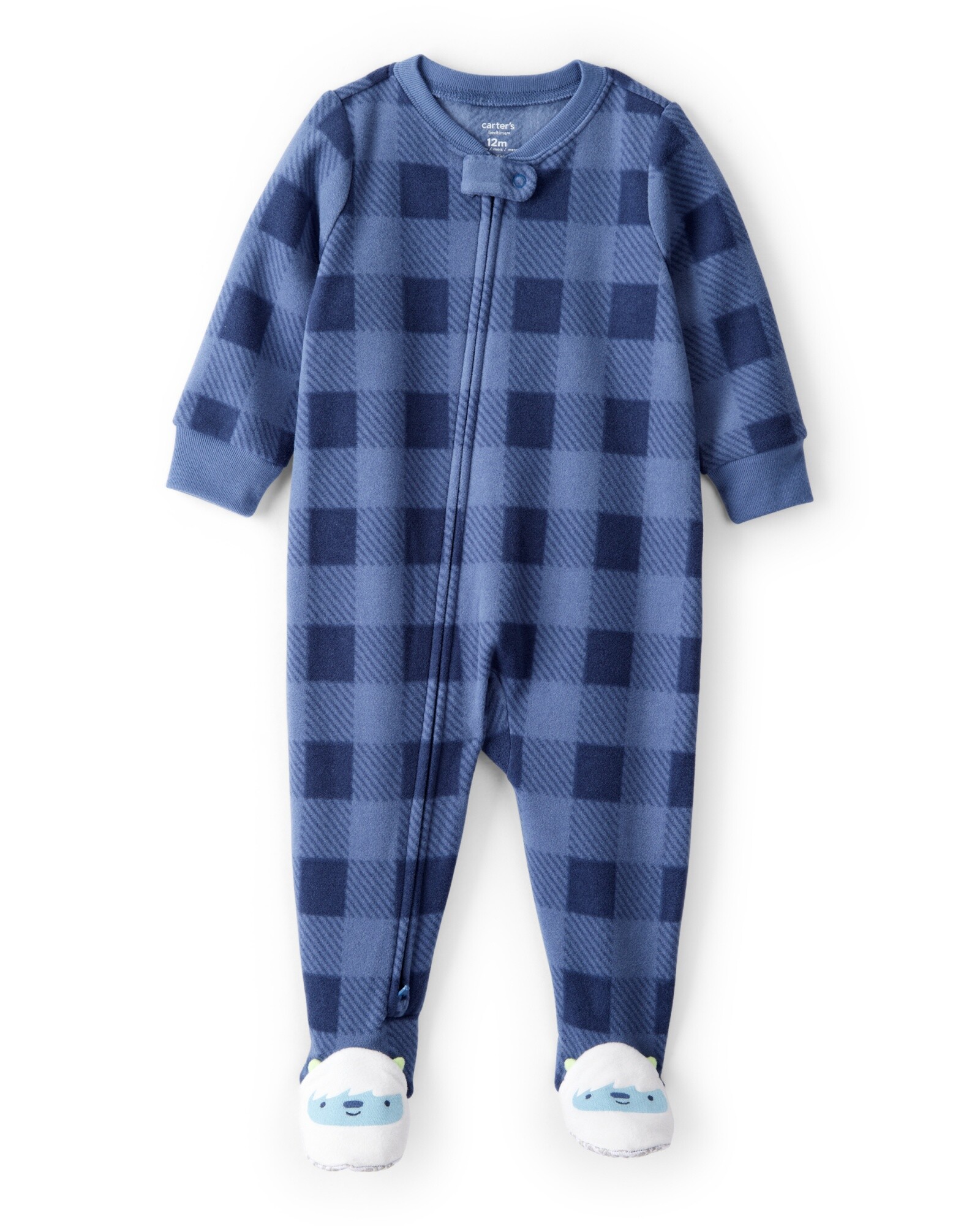 Pijama una pieza de franela, con pie, azul, diseño Yeti. Talles 2-5T Sin color