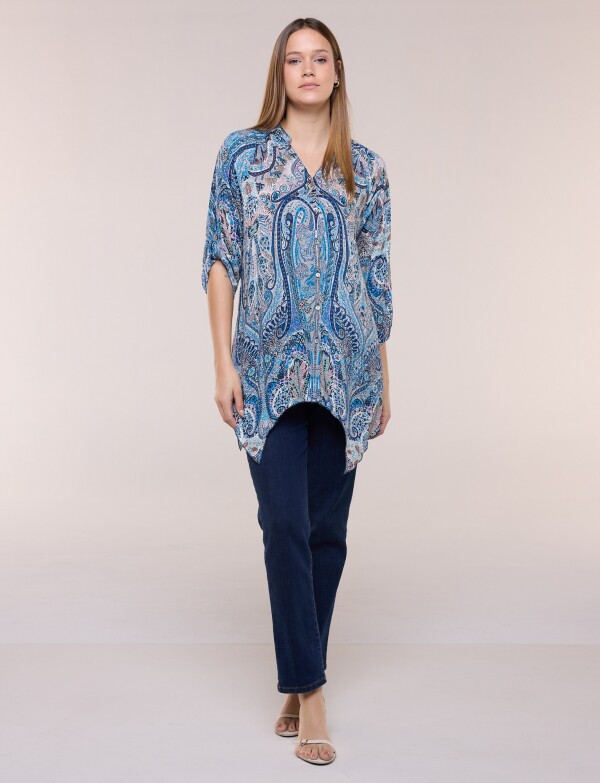 Blusa Holgada Manga 3/4 Roll-up AZUL/MULTI