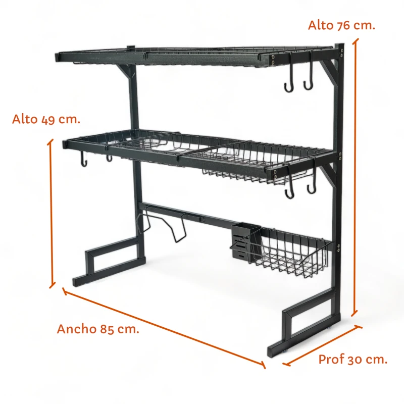 Escurridor Sobre Pileta Grande 85cm 2 Niveles Negro Negro