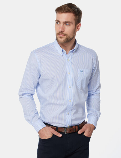 CAMISA SPORT A RAYAS Celeste