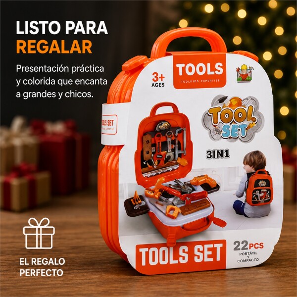 Mochila Caja de Herramientas Infantil 22 Piezas Naranja 1