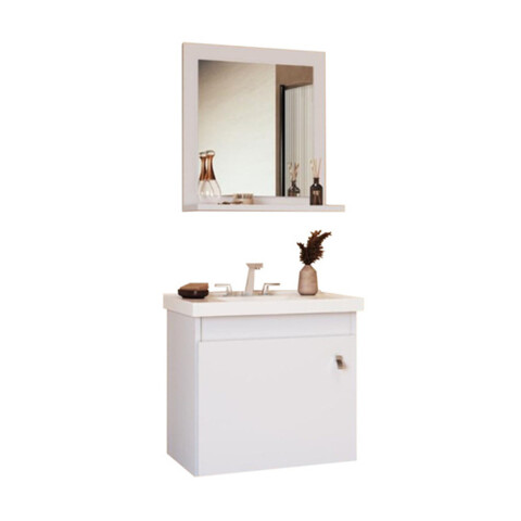 Mueble Baño Dalva Incluye Bacha Y Espejo Madera Premium ® Blanco Mueble Baño Dalva Incluye Bacha Y Espejo Madera Premium ® Blanco