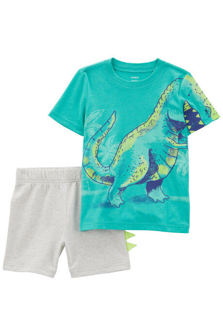Set dos piezas de algodón, short y remera diseño dino Sin color