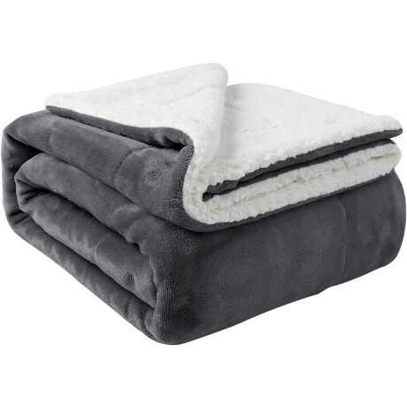 Frazada Manta Polar Termica Con Corderito 2 Plazas Gris Oscuro