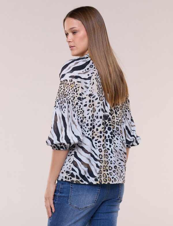 Blusa De Gasa Con Manga Abullonada MULTI/NEGRO