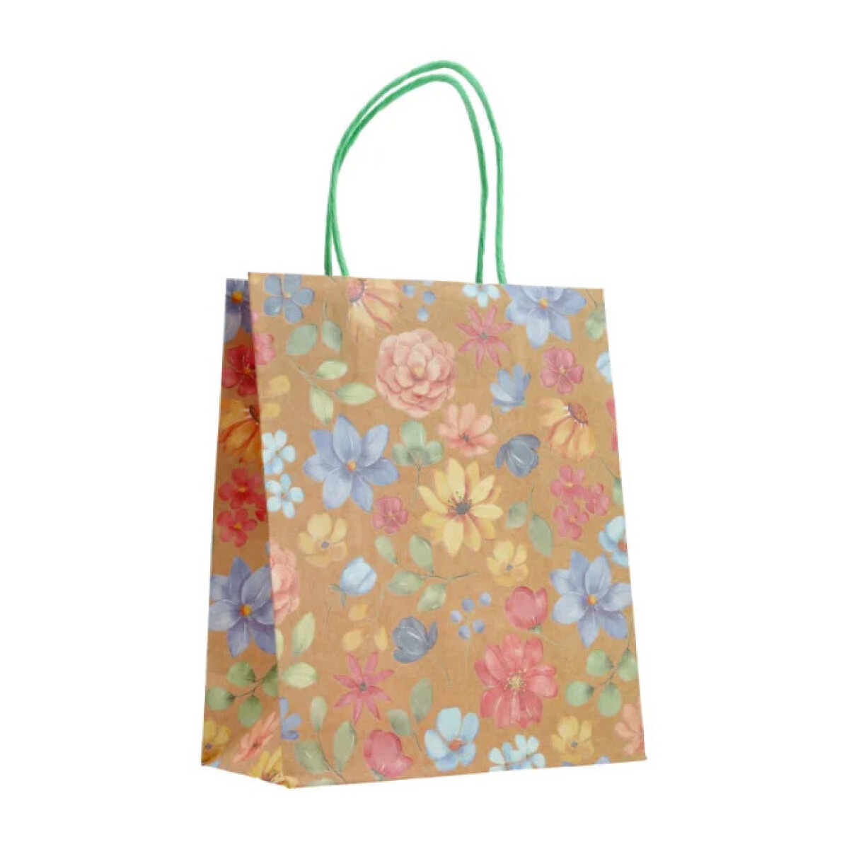 Bolsa de Regalo con Cordon Kraft Floral Grande - Colores Vivos 