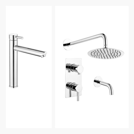 Juego De Griferia Incluye Lavatorio Alto Y Ducha Embutida Linea Viseu GRIS