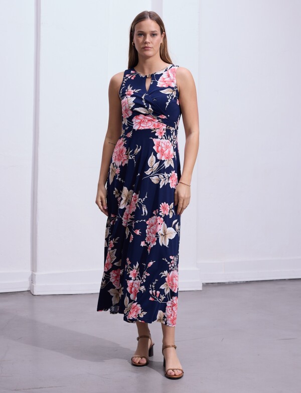 Vestido Maxi Keyhole Metal AZUL/MULTI