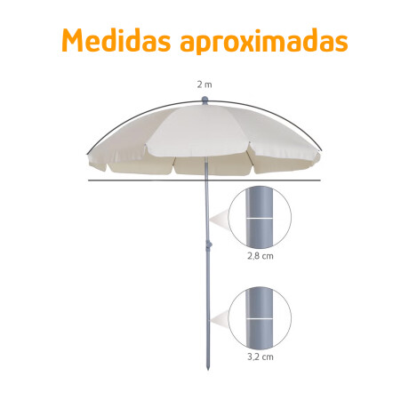 Sombrilla De Playa 2m Reforzada Mástil De Acero Reclinable Gris