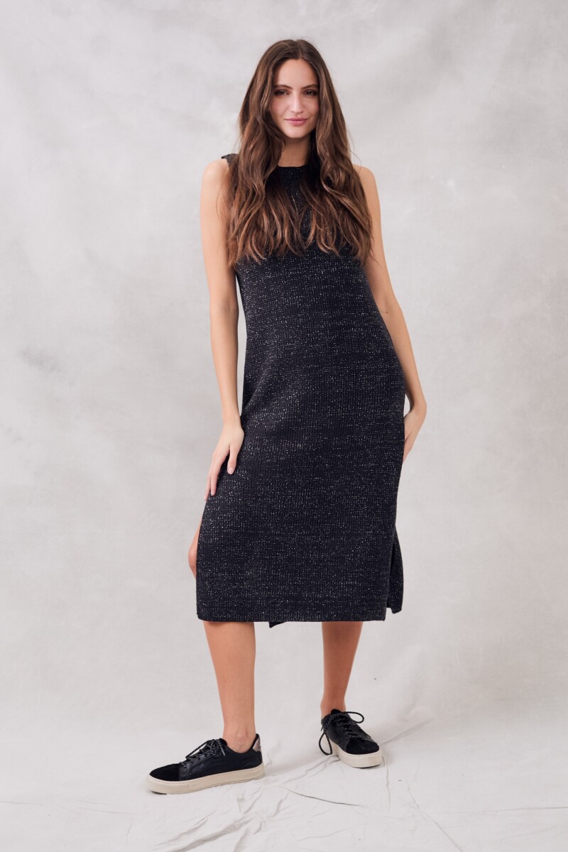 Vestido Halter Tejido Lurex Negro