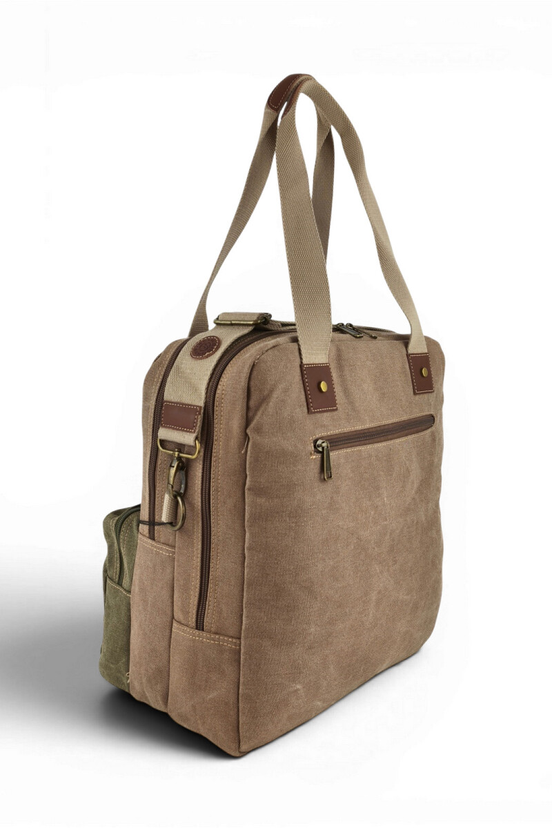 Bolso porta laptop de lona Marrón con Verde