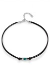 COLLAR DE CUERO BAÑADO EN PLATA DE LEY CON CRISTAL VERDE Colgante