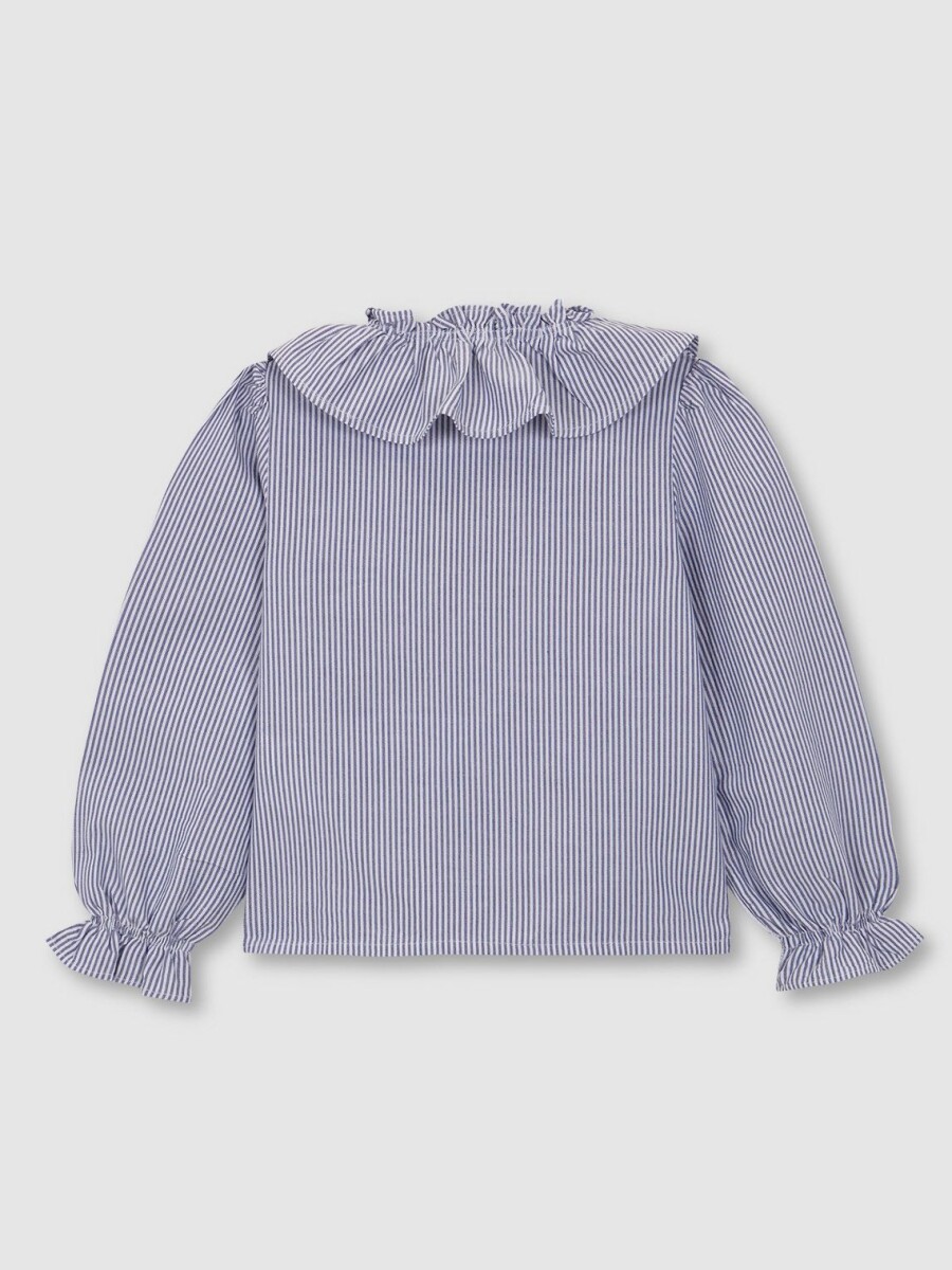 Camisa Rayas Con Cuello Y Puños Volante Marino