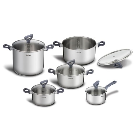 Batería 10 piezas Tefal Daily-cook | Color plateado | Acero inoxidable. Batería 10 piezas Tefal Daily-cook | Color plateado | Acero inoxidable.
