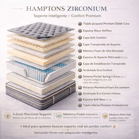 Colchon de resortes 2 Plazas Hamptons Zirconium Colchon de resortes 2 Plazas Hamptons Zirconium