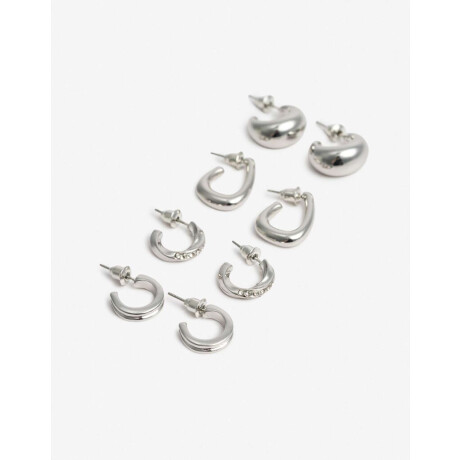 Aros Argollas Set Metal Plateado Rodio