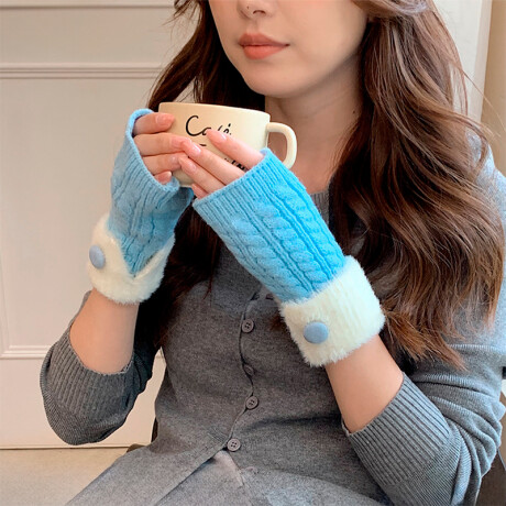 Guantes Sin Dedos Tejidos Celeste