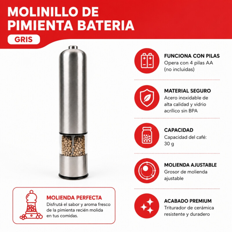 Molinillo de pimienta bateria GRIS