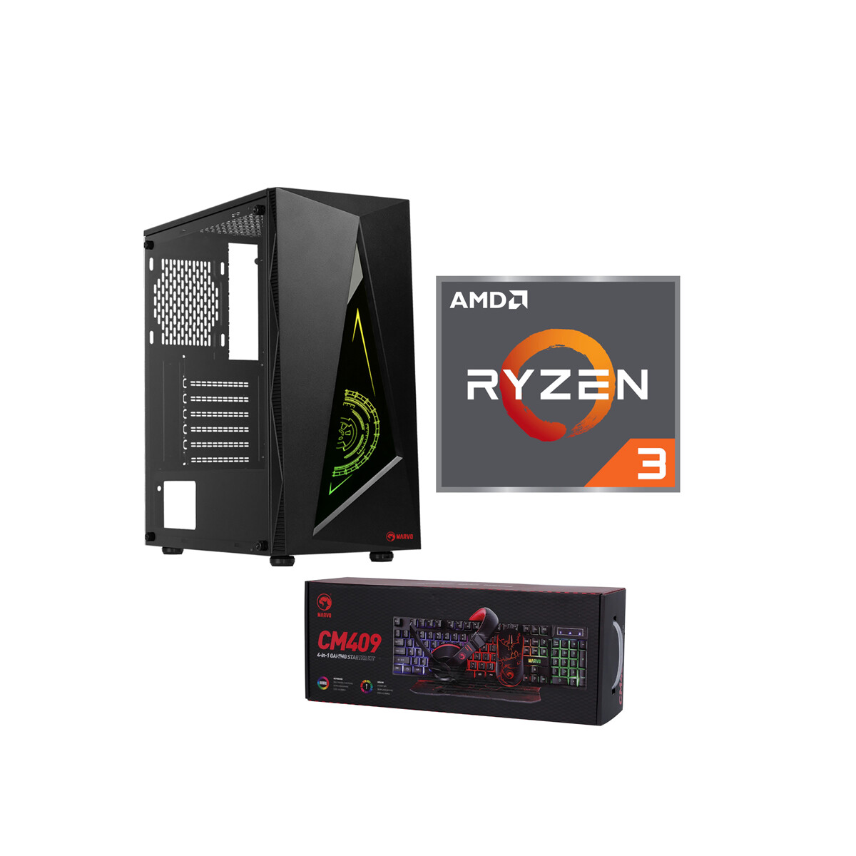 Pc Gamer Ryzen 3 3200 8GB RAM 128GB SSD + 3TB HDD Luces RGB 