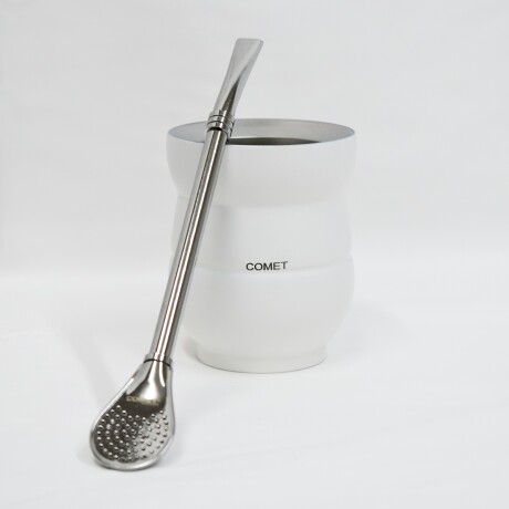 Kit Comet de Termo 500ml c/ Mate Chico y Bombilla Acero Inox Blanco