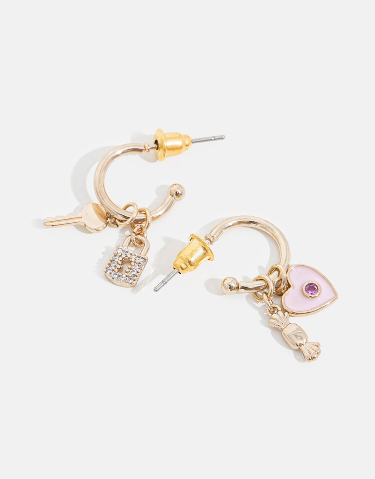 Aros Argollas Strass Argollas Con Dijes - Dorado