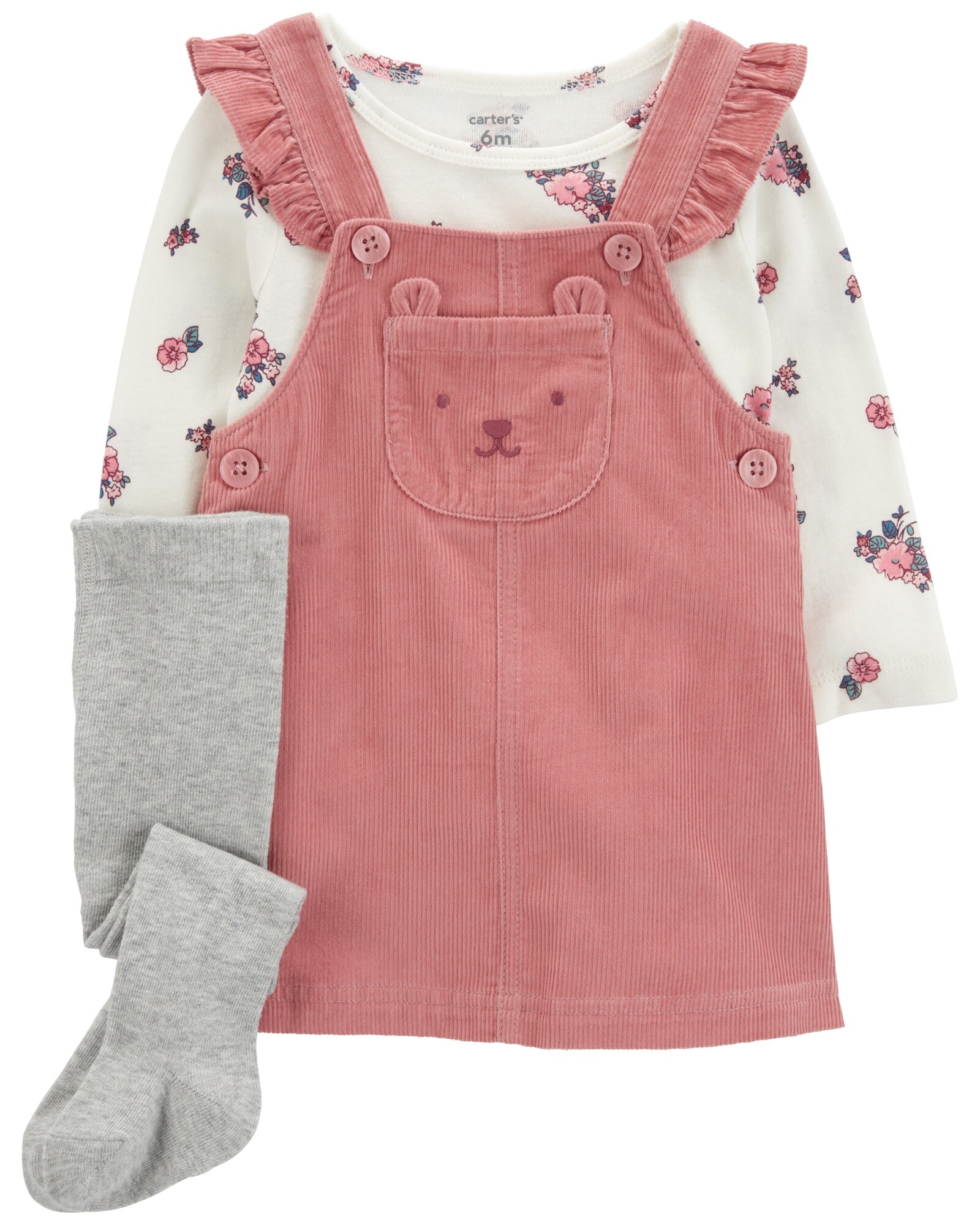 Set tres piezas, jumper de pana, remera y medias de algodón Sin color