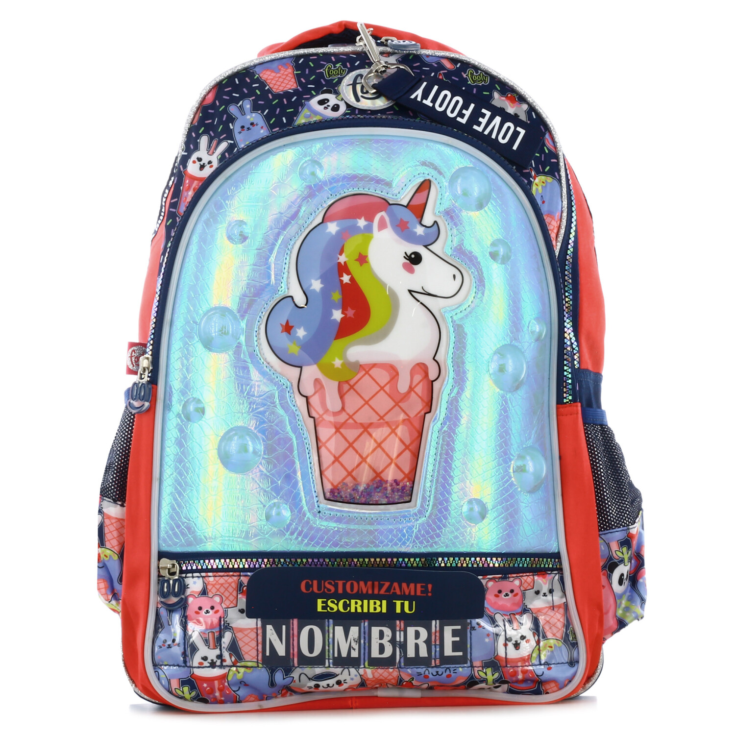 Mochila Footy Unicornio Con Luces Azul Marino Multicolor