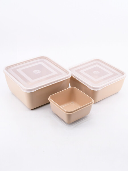 CONTENEDORES MULTIUSO CUADRADO SET X 3 BEIGE